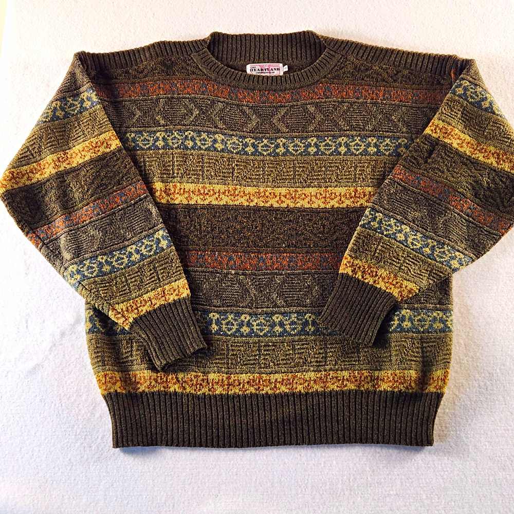 Vintage The Heartland Co Ltd Sweater Geometric Coogi Style Knit Wool Cotton M